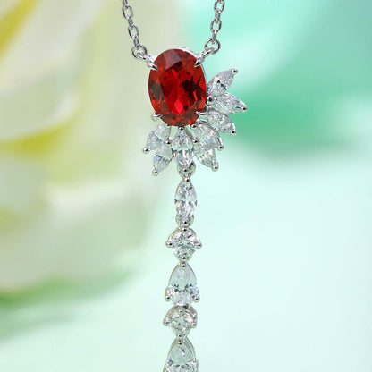 3.10Ct Red Oval Cut Solitaire Pendant | Party Wear Pendant | Special Occasion Pendant | Designer Jewelry Piece