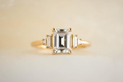 2.8Ct White Emerald Cut Solitaire And Five Stone Ring | Birthstone Bridal Ring | Stacking Ring | Customize Ring