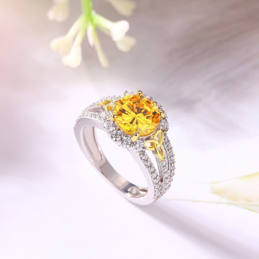 2.80Ct Golden Yellow Round Cut Halo Ring | Birthday Gift Ring For Mother| Designer Ring