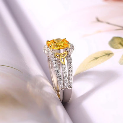 2.80Ct Golden Yellow Round Cut Halo Ring | Birthday Gift Ring For Mother| Designer Ring