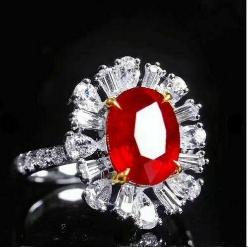 3.30Ct Red Oval Cut Halo Ring | Party Wear Ring For Women | Luxury Jewelry