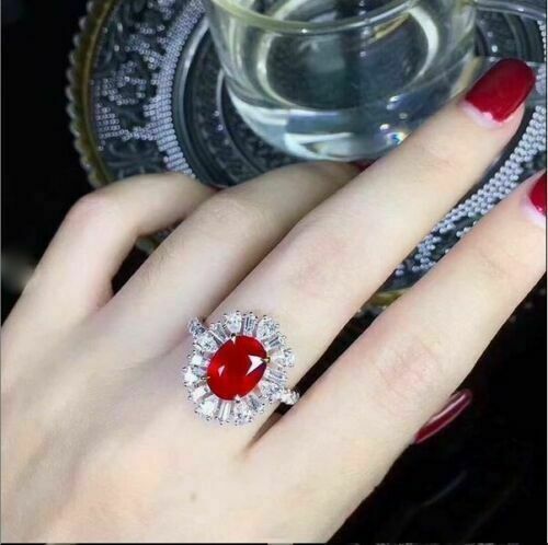 3.30Ct Red Oval Cut Halo Ring | Party Wear Ring For Women | Luxury Jewelry