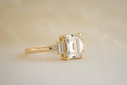 2.8Ct White Emerald Cut Solitaire And Five Stone Ring | Birthstone Bridal Ring | Stacking Ring | Customize Ring