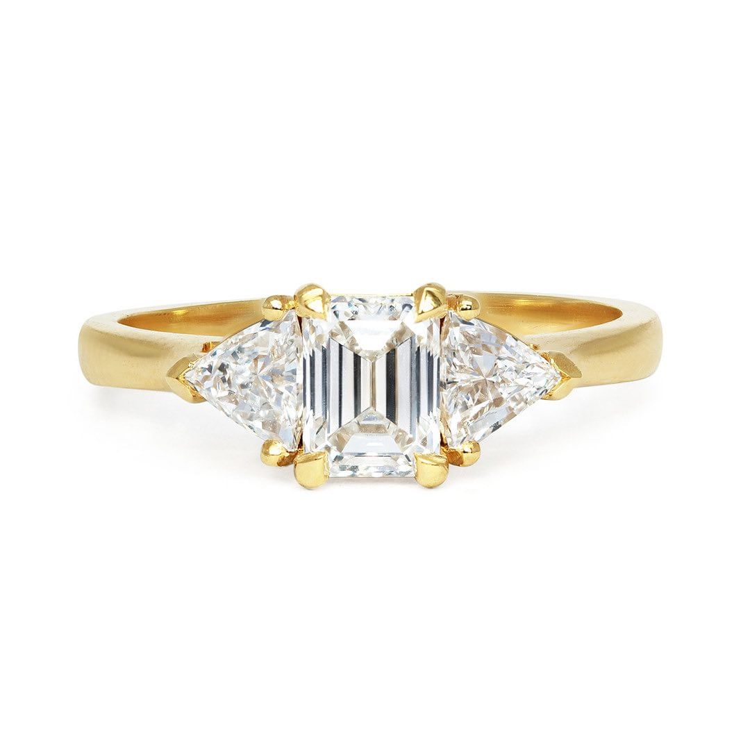 2.5Ct White Emerald Cut Three Stone Ring | Birthstone Bridal Ring | Stacking Ring | Luxury Jewelry