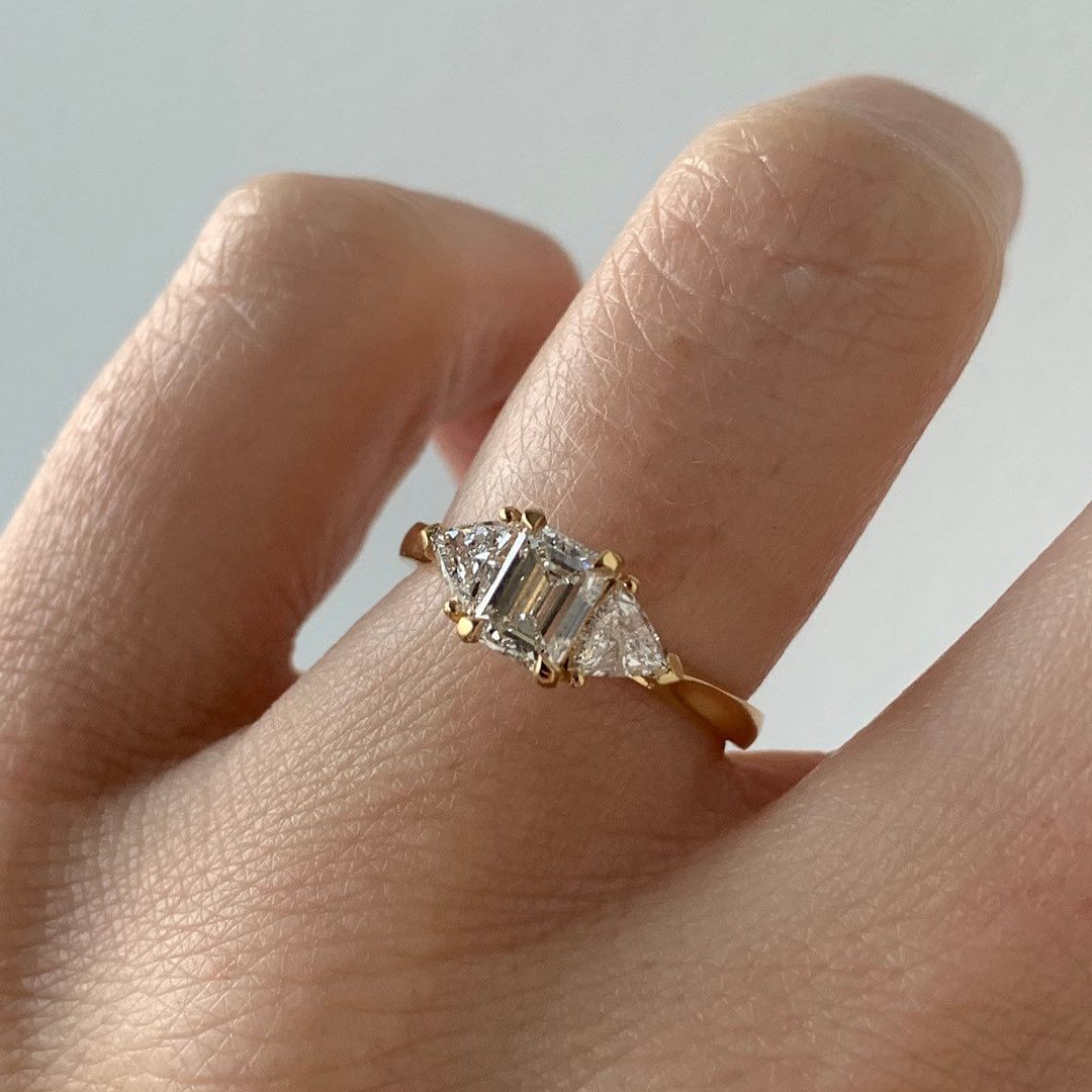 2.5Ct White Emerald Cut Three Stone Ring | Birthstone Bridal Ring | Stacking Ring | Luxury Jewelry