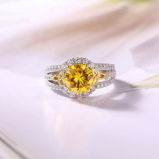 2.80Ct Golden Yellow Round Cut Halo Ring | Birthday Gift Ring For Mother| Designer Ring