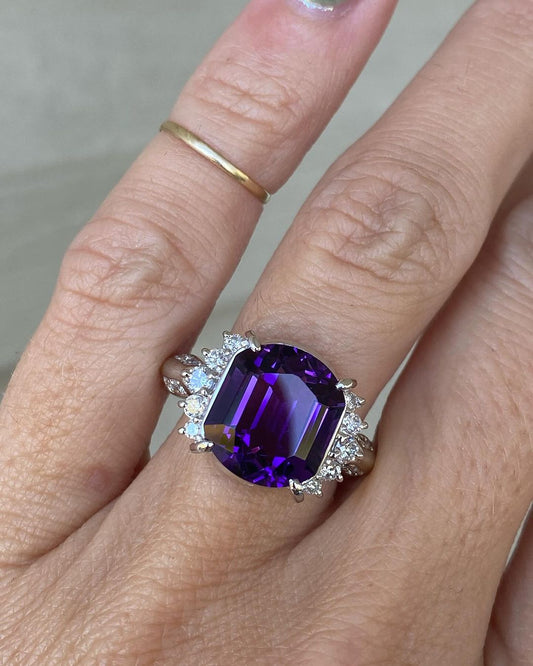 3.5CT Purple Cushion Cut Solitaire Ring | Fashionable Ring For Her | Designer Ring | Unique Ring