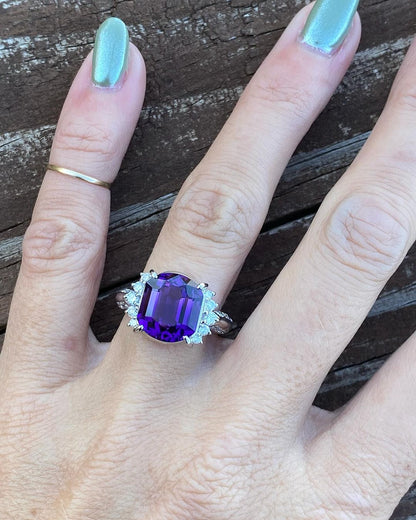 3.5CT Purple Cushion Cut Solitaire Ring | Fashionable Ring For Her | Designer Ring | Unique Ring