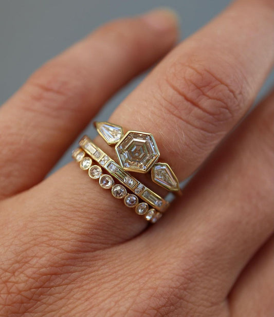 2.2Ct Yellow Hexagon Cut Bezel Ring Set | Engagement Ring Set For Bride | Elegant Ring Set | Unique Ring Set