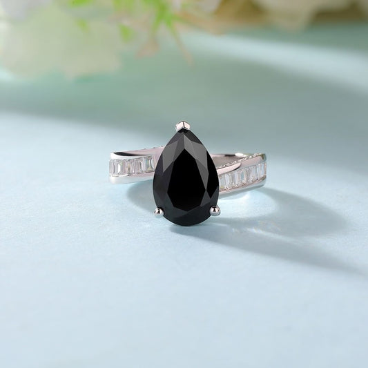 2.8Ct Black Pear Cut Solitaire Ring | Party Wear Ring For Her | Stacking Ring | Classic Ring