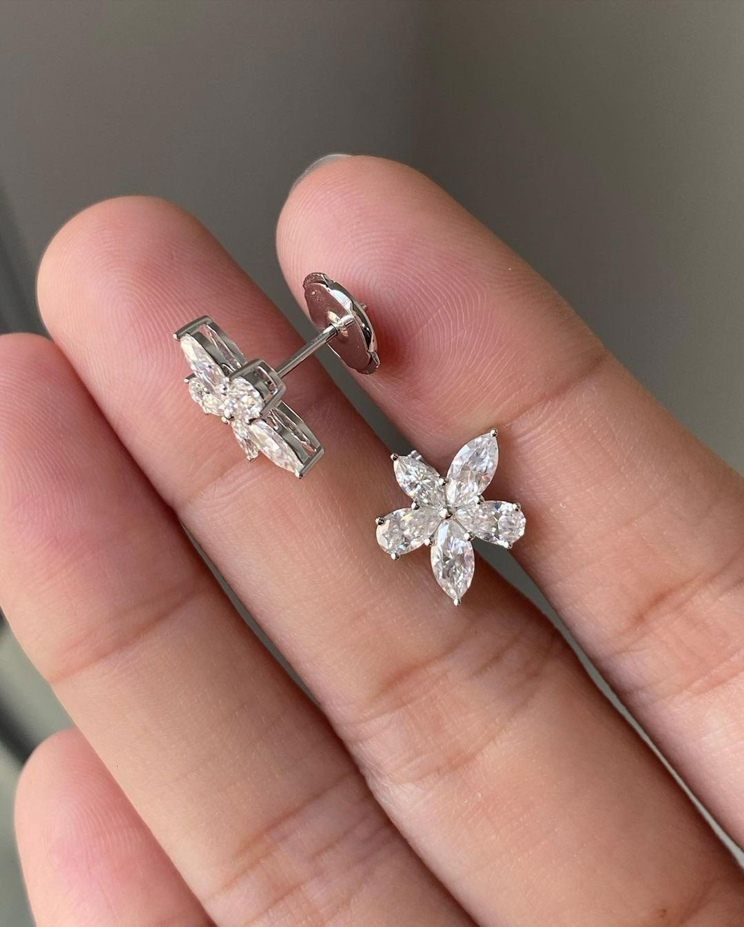 Flower Shape White Marquise And Pear Cut Cubic Zirconia Cluster Stud Earring | Engagement Bride Gift Earring | Luxury Jewelry For Her | Push Back Earring For Women