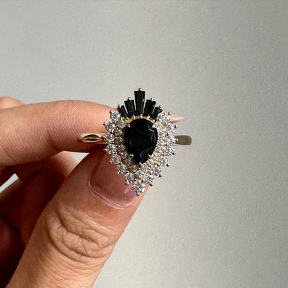 2.8Ct Black Pear Cut Halo Ring | Party Wear Ring For Her | Occasion Ring | Gift For Women