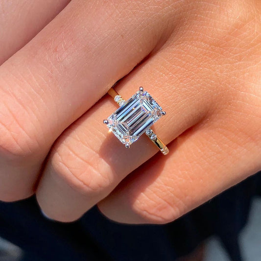 2.5Ct White Emerald Cut Solitaire Ring | Wedding Gift Ring | Glamorous Ring | Hidden Halo Ring