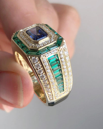 3.30Ct Blue Emerald Cut Bezel Men's Ring | Perfect Wedding Ring For Groom | Customize Ring