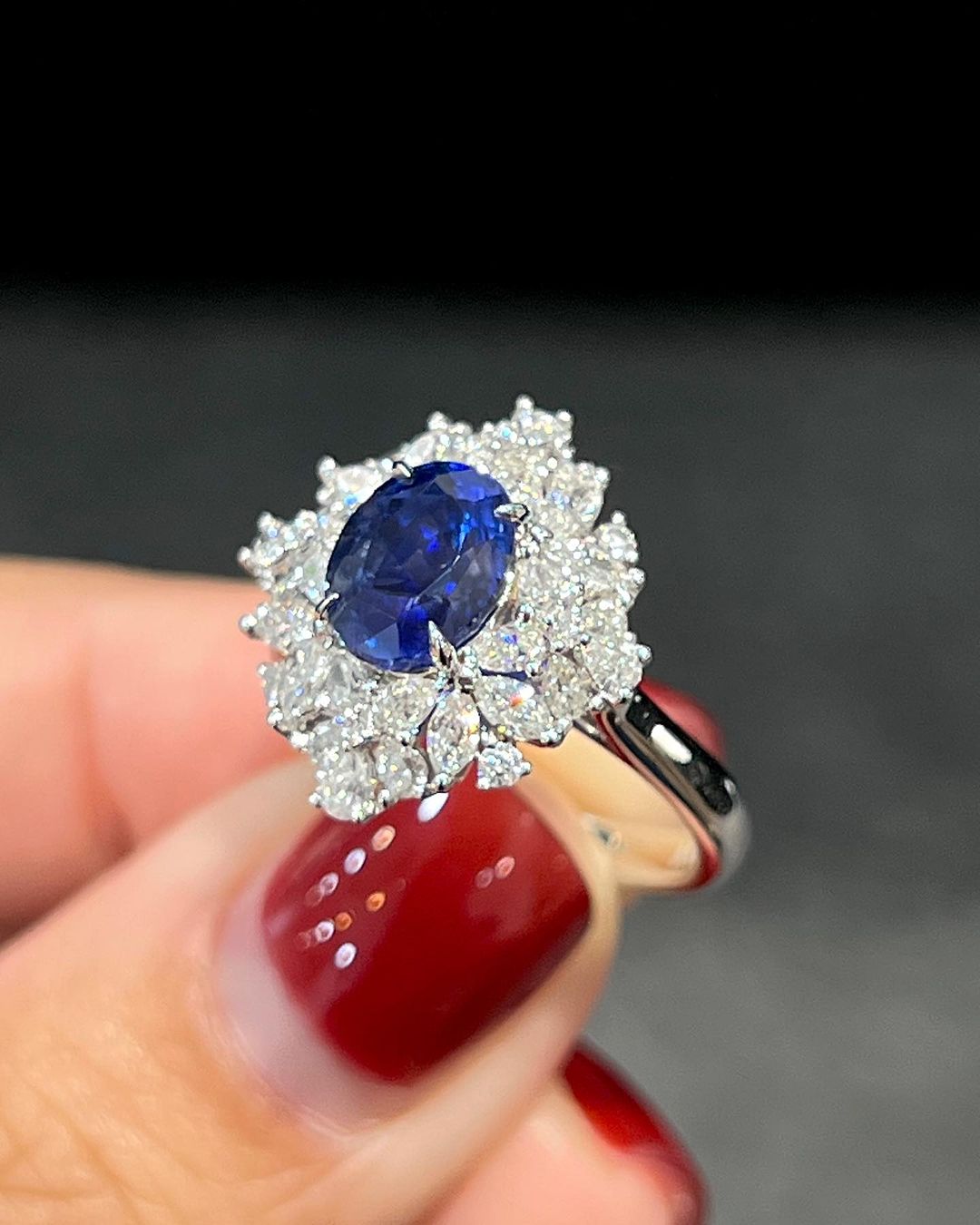 3.8Ct Blue Oval Cut Solitaire With Cluster Ring | Modern Bridal Ring | Stylish Ring For Women | Jewelry Collection