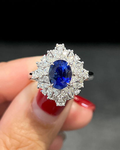 3.8Ct Blue Oval Cut Solitaire With Cluster Ring | Modern Bridal Ring | Stylish Ring For Women | Jewelry Collection