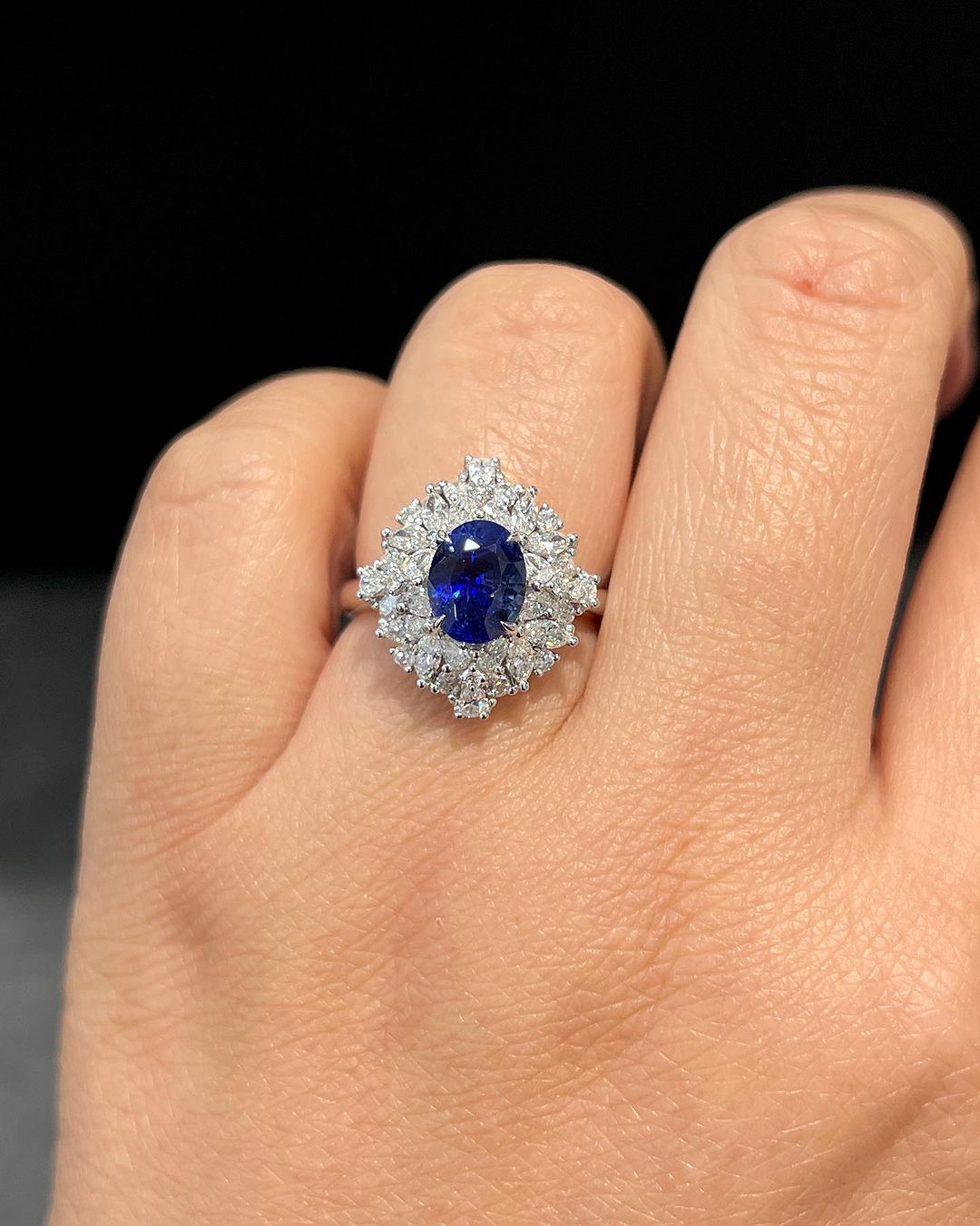 3.8Ct Blue Oval Cut Solitaire With Cluster Ring | Modern Bridal Ring | Stylish Ring For Women | Jewelry Collection