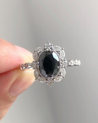 2.8Ct Black Oval Cut Halo Ring | Anniversary Ring For Wife | Gift For Her | Party Wear Ring