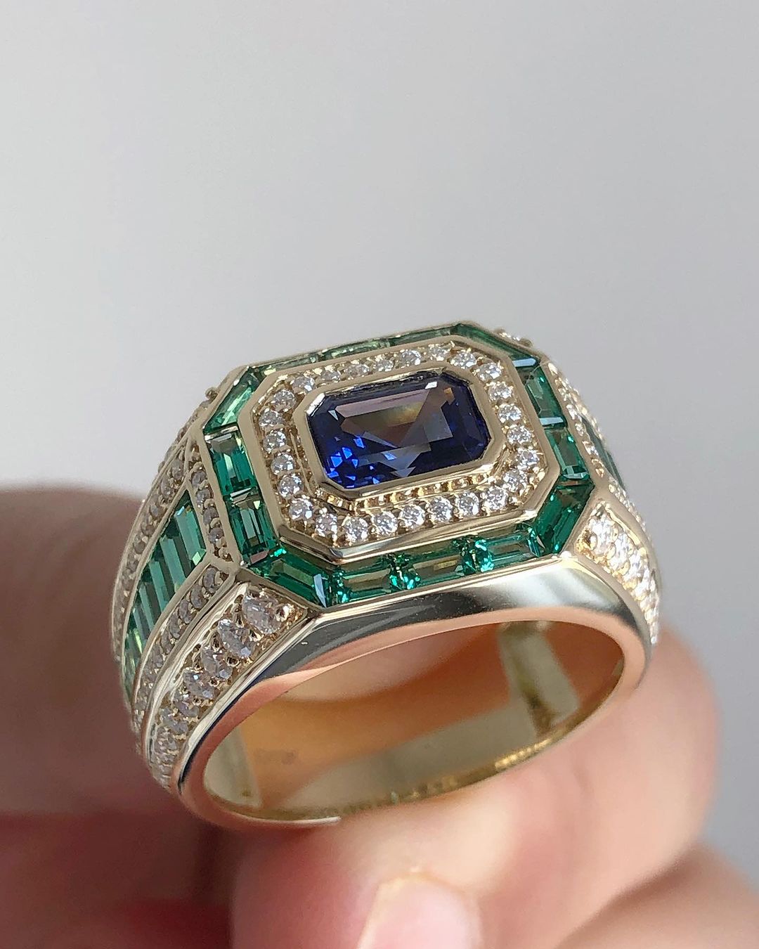 3.30Ct Blue Emerald Cut Bezel Men's Ring | Perfect Wedding Ring For Groom | Customize Ring