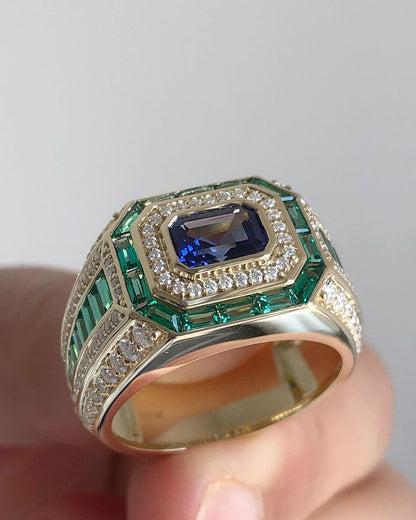 3.30Ct Blue Emerald Cut Bezel Men's Ring | Perfect Wedding Ring For Groom | Customize Ring