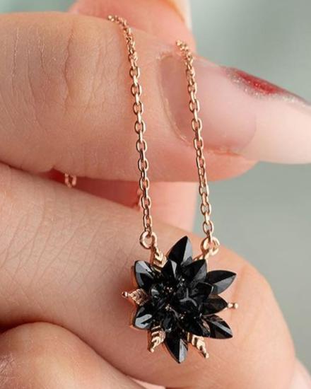 Lotus Flower Shape 3.30Ct Black Pear Cut Cluster Pendant | Party Wear Pendant For Women | Fashion Jewelry | Stylish Pendant