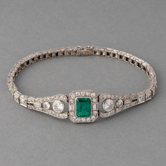 Green Emerald Brilliant Cut Signity Diamond Bezel With Halo Bracelet | Party Wear Bracelet For Women | Anniversary Gift For Wife