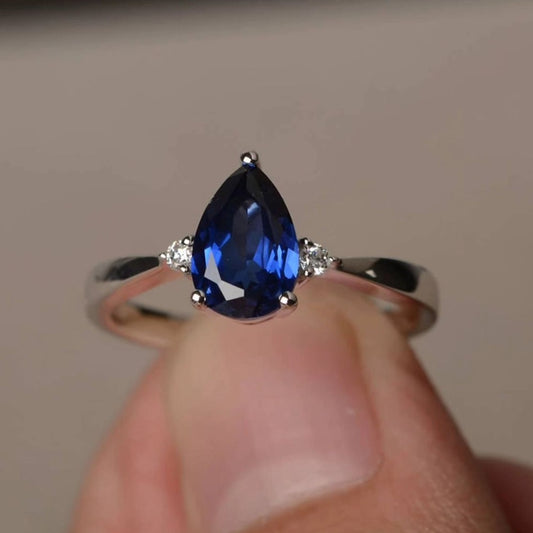 3.2Ct Blue Pear Cut Three Stone Ring | Party Wear Ring For Women | Delicate Ring | Timeless Design