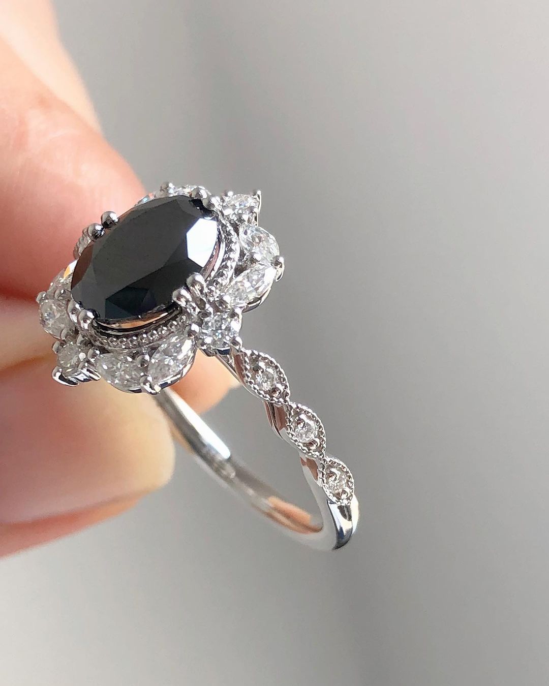 2.8Ct Black Oval Cut Halo Ring | Anniversary Ring For Wife | Gift For Her | Party Wear Ring