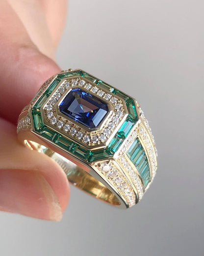 3.30Ct Blue Emerald Cut Bezel Men's Ring | Perfect Wedding Ring For Groom | Customize Ring