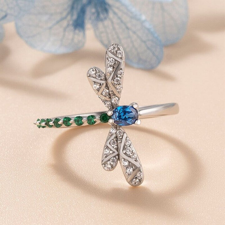 Dragonfly Shape 2.70Ct Blue Oval Cut Solitaire Ring | Birthday Gift Ring | Fashion Jewelry For Women