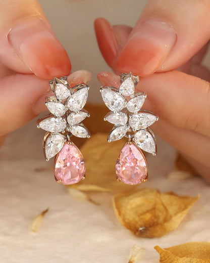 Pink Pear Cut Cubic Zirconia Solitaire Drop Earring For Women | Bridal Wedding Earring | Designer Jewelry Collection