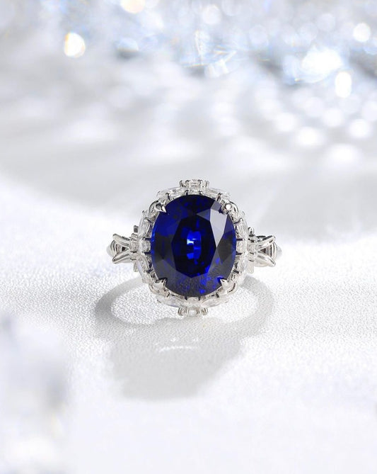 3.2CT Blue Oval Cut Halo Ring | Party Wear Ring For Women | Fashion Jewelry | Gift For Her