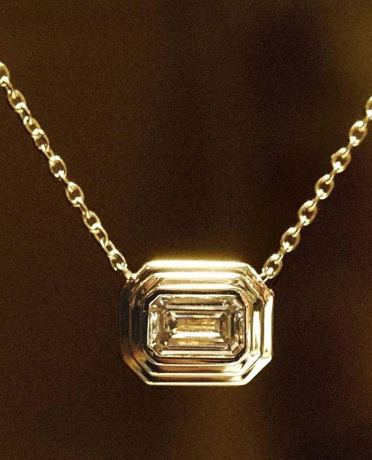 2.70Ct White Emerald Cut Bezel Pendant | Daily Wear Pendant | Birthstone Pendant | Classic Pendant | Women Jewelry