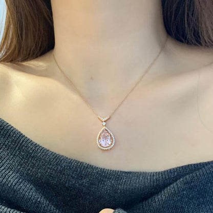 3.30Ct Light Pink Pear Cut Halo Pendant | Anniversary Gift Pendant For Wife | Jewelry Collection | Everyday Elegance Pendant