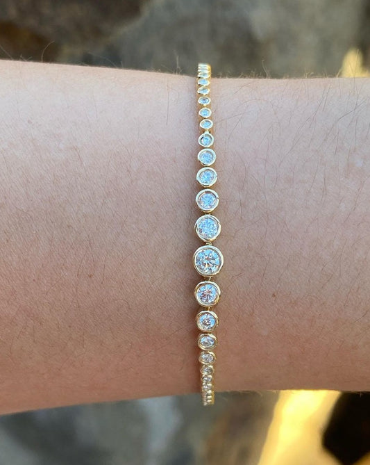 White Round Brilliant Cut Signity Diamond Bezel Set Bracelet | Adjustable Bracelet For Her | Designer Adjustable Bracelet