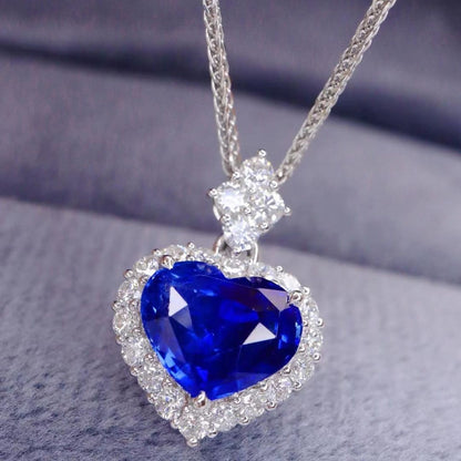 3.10Ct Blue Heart Cut Halo Pendant | Anniversary Gift Pendant For Wife | Modern Style Pendant For Her | Forever One Pendant