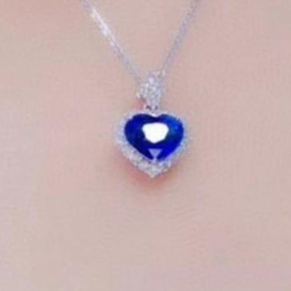 3.10Ct Blue Heart Cut Halo Pendant | Anniversary Gift Pendant For Wife | Modern Style Pendant For Her | Forever One Pendant