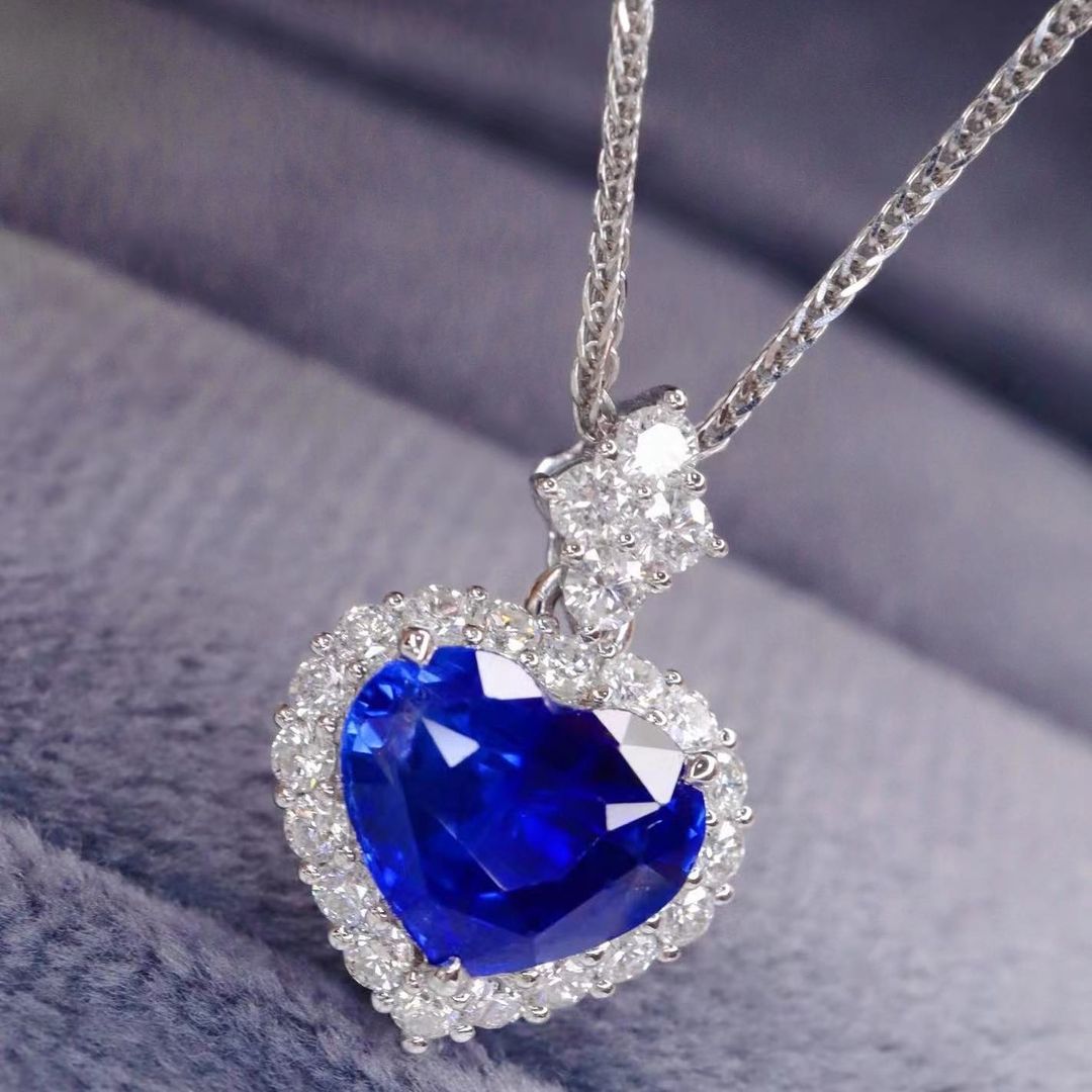 3.10Ct Blue Heart Cut Halo Pendant | Anniversary Gift Pendant For Wife | Modern Style Pendant For Her | Forever One Pendant