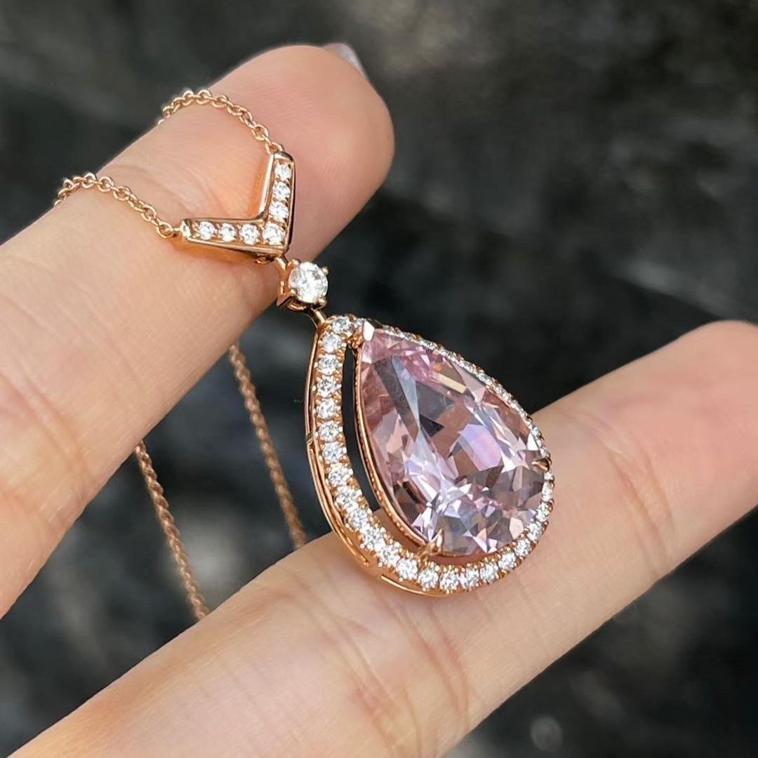 3.30Ct Light Pink Pear Cut Halo Pendant | Anniversary Gift Pendant For Wife | Jewelry Collection | Everyday Elegance Pendant