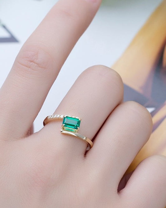 2.2Ct Green Emerald Cut Tension Ring | Engagement Ring For Her | Promise Ring | Special Occasion Ring