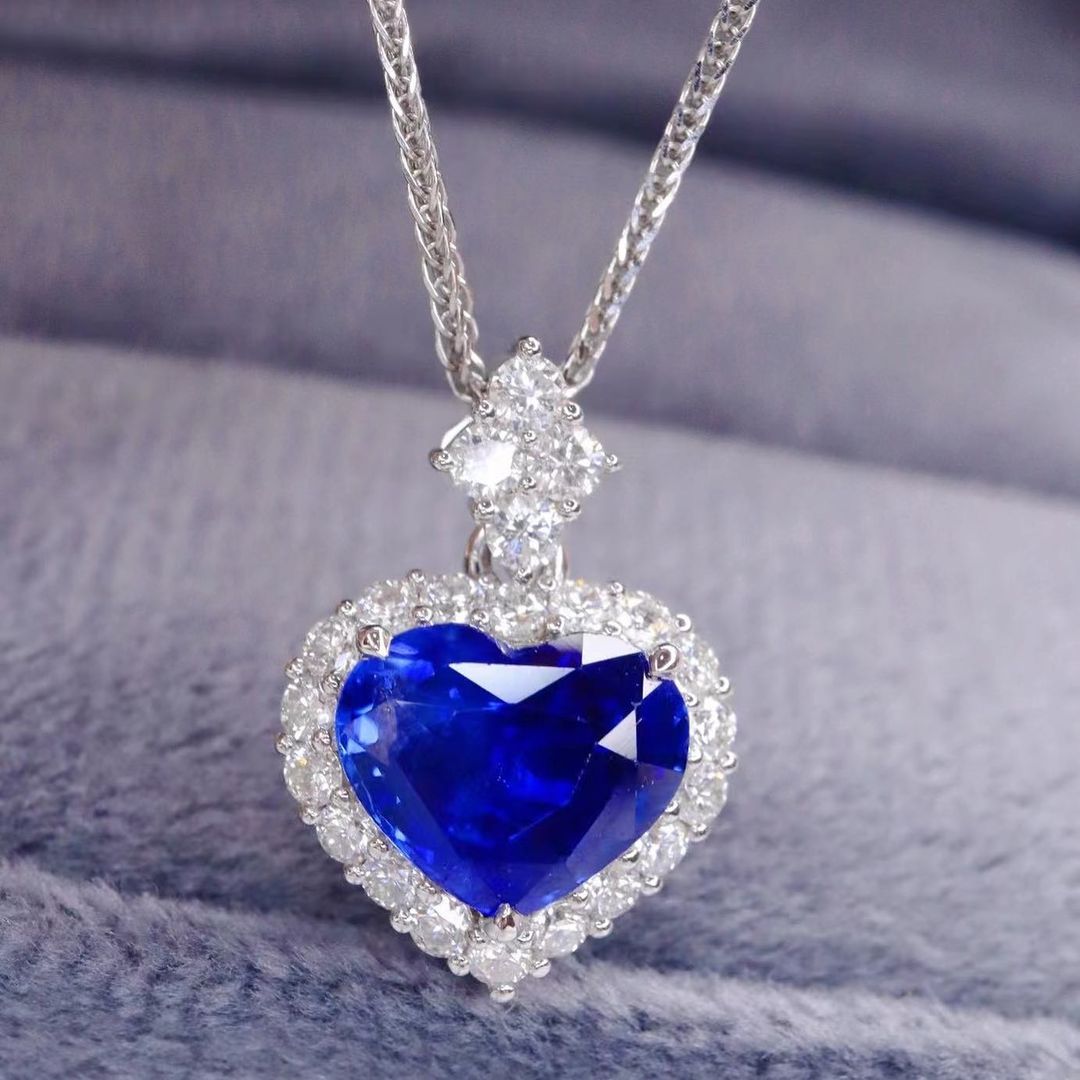 3.10Ct Blue Heart Cut Halo Pendant | Anniversary Gift Pendant For Wife | Modern Style Pendant For Her | Forever One Pendant