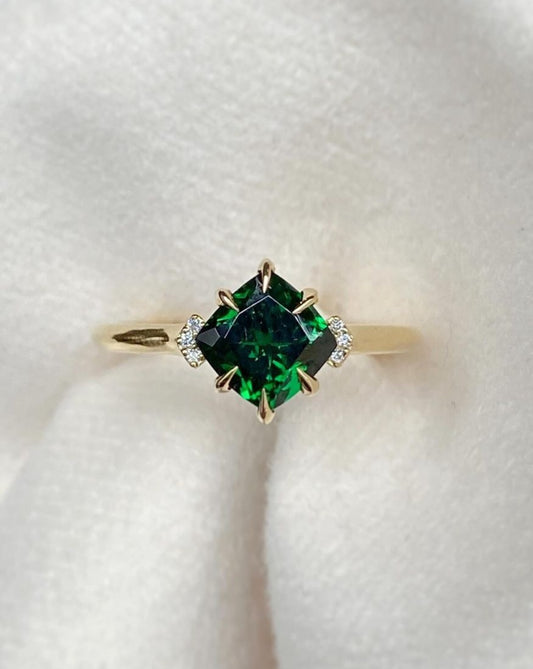 2.2Ct Green Cushion Cut Solitaire Ring | Anniversary Gift Ring For Wife | Ice Crushed Ring | Promise Ring