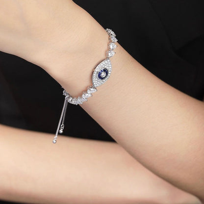 Eye Shape White Round Brilliant Cut Signity Diamond Bezel Set Bracelet | Adjustable Bracelet For Women | Fashion Jewelry For Her