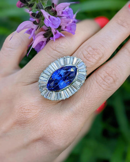 3.2Ct Blue Marquise Cut Bezel Set With Halo Ring For Her | Bridesmaid Wedding Ring | Celebrity Style Ring | Fashion Jewelry Piece