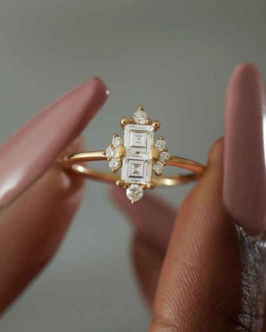 2.2Ct White Asscher Cut Two Stone Ring | Birthday Gift Ring | Women's Day Gift Ring | Unique Ring