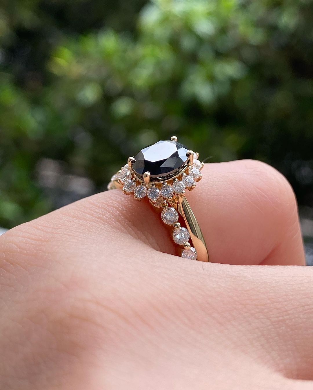 3.2Ct Black Oval Cut Halo Ring Set | Wedding Ring Set For Bridal | Timeless Design | Party Wear Ring Set