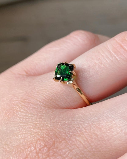 2.2Ct Green Cushion Cut Solitaire Ring | Anniversary Gift Ring For Wife | Ice Crushed Ring | Promise Ring