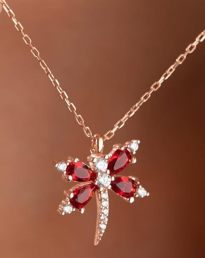 Dragonfly Shape 2.88Ct Red Pear Cut Prong Pendant | Wedding Gift Pendant For Bridal | Customize pendant For Women