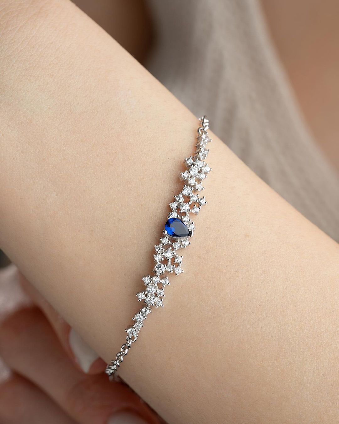 Blue Pear Brilliant Cut Signity Diamond Solitaire Bracelet For Women | Designer Bracelet For Her | Women Jewelry