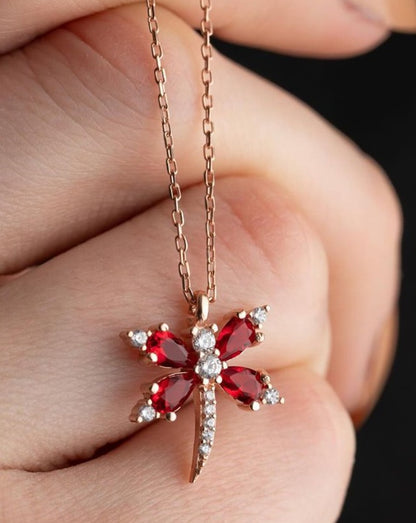 Dragonfly Shape 2.88Ct Red Pear Cut Prong Pendant | Wedding Gift Pendant For Bridal | Customize pendant For Women